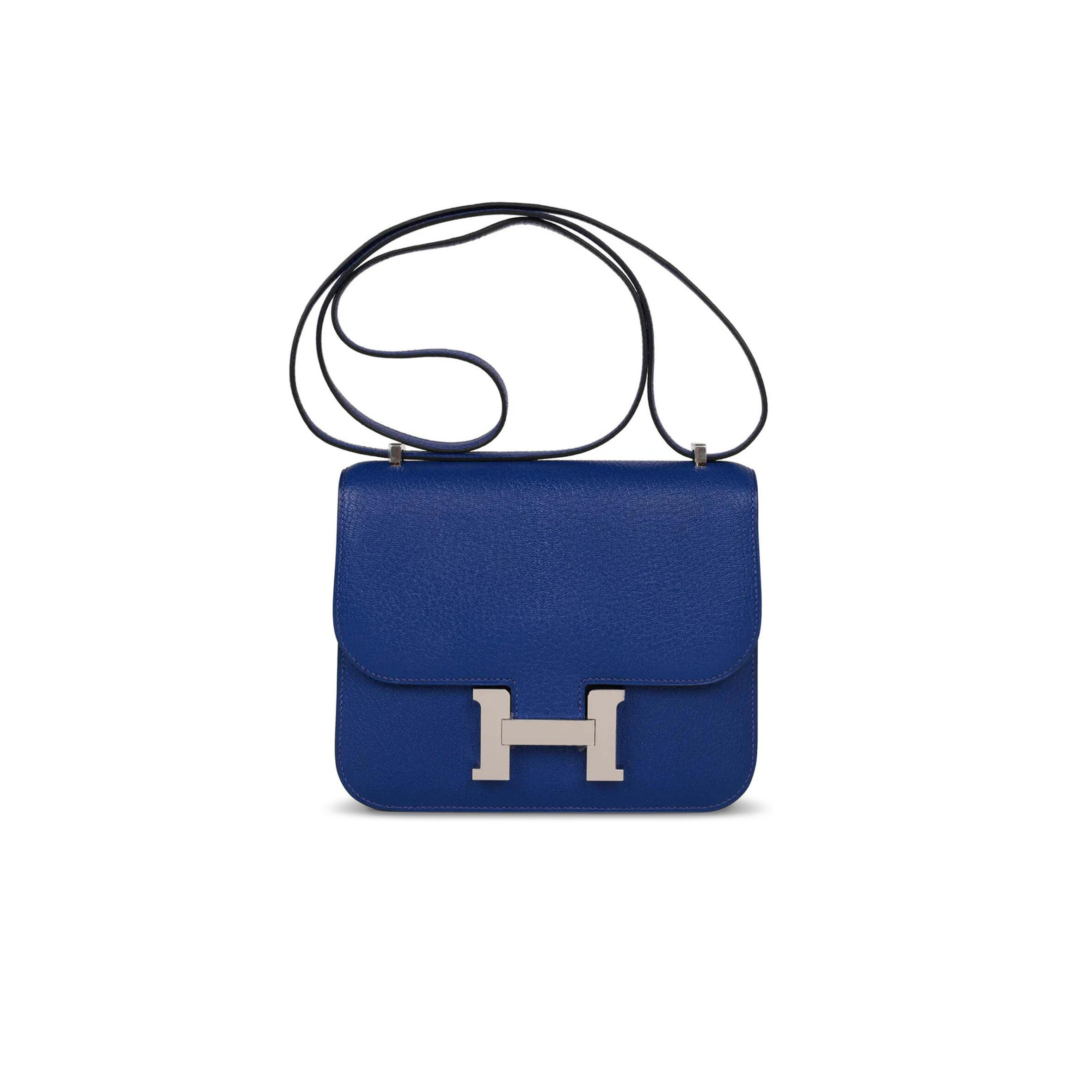 HERMES CONSTANCE 18 BLEU ELECTRIC CHEVRE PALLADIUM HARDWARE (19*15*4cm)
